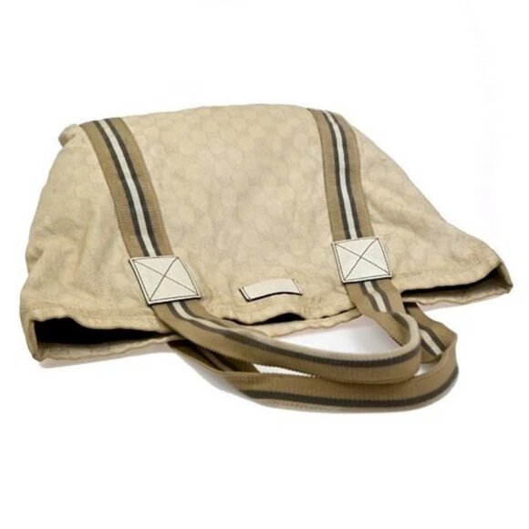 GUCCI Logo GG Pattern Shoulder Bag Canvas Leather Beige Italy 63EG210